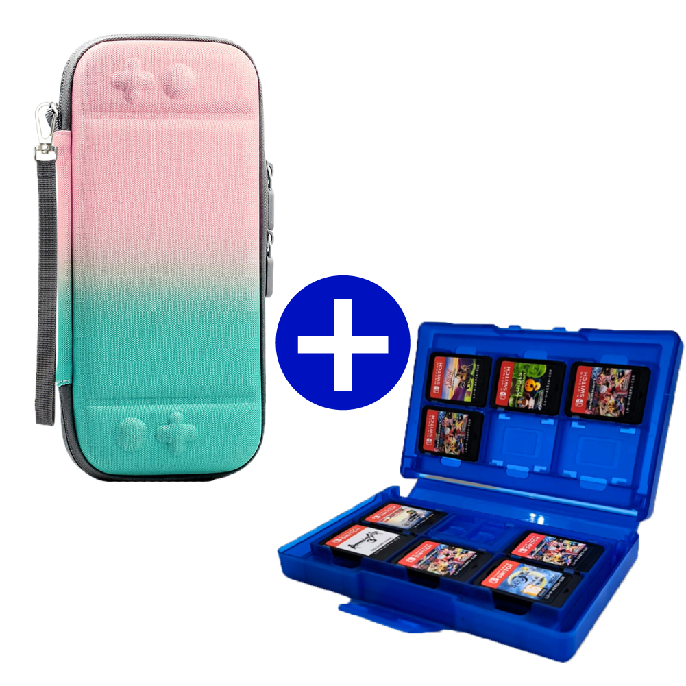 Case geschikt voor Nintendo Switch / Nintendo Switch OLED + Game Card hoes - 12 Games - Draagtas - Opbergtas - Roze/Groen/Blauw