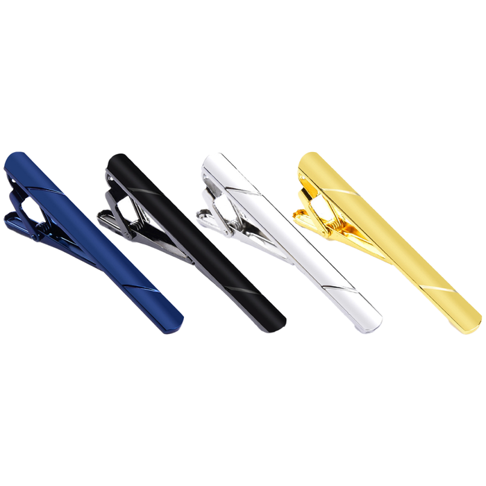 JVS Products Dasspeld Set - 4 Stuks - Stropdas Clip - Striped Dasclip - Zwart/Zilver/Goud/Blauw