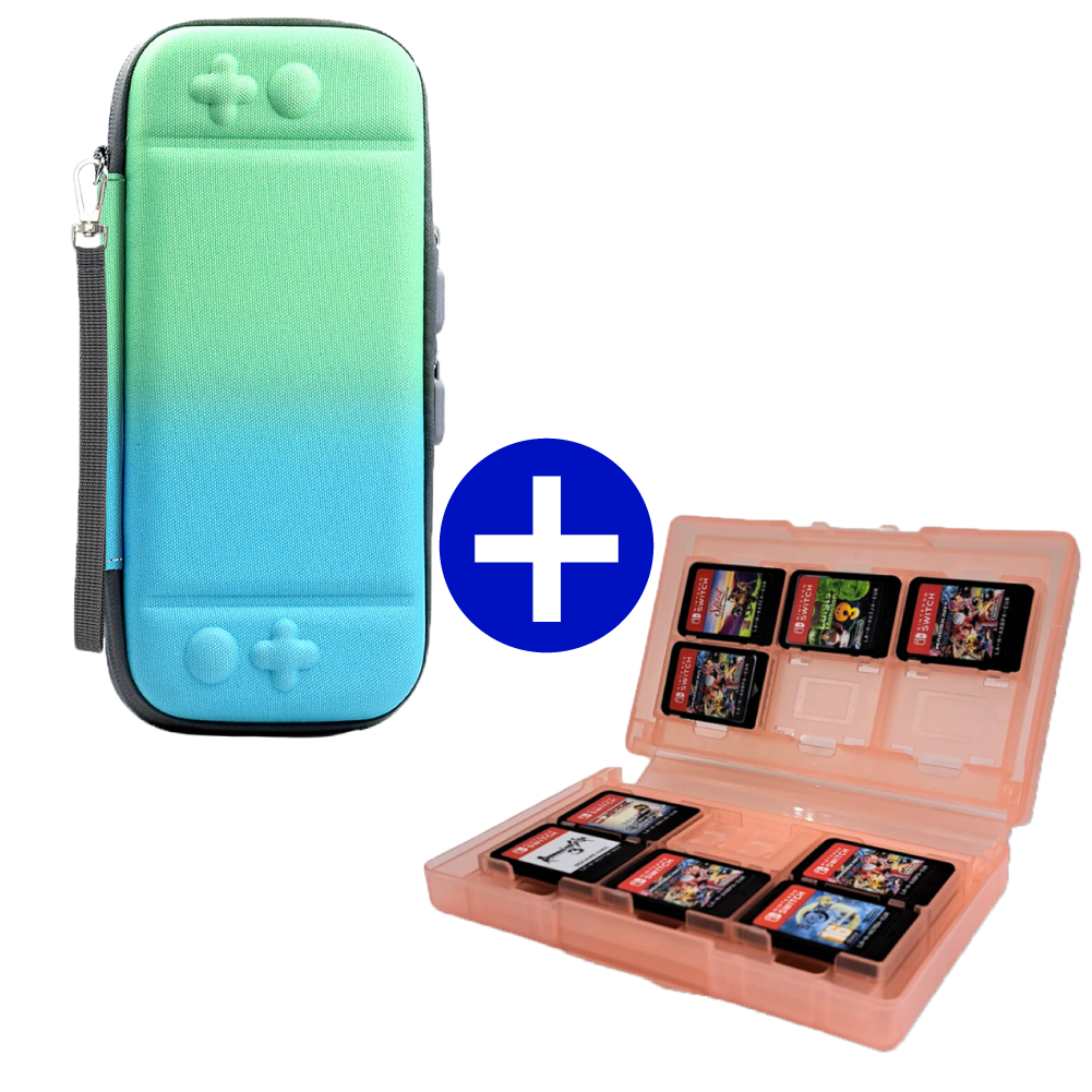 Case geschikt voor Nintendo Switch / Nintendo Switch OLED + Game Card hoes - 12 Games - Draagtas - Opbergtas - Groen/Blauw/Roze
