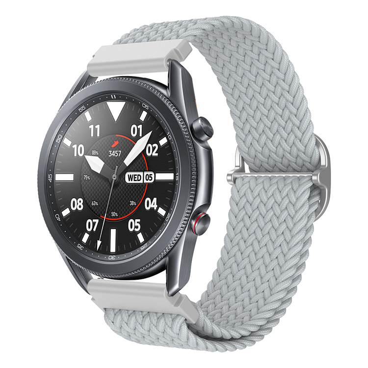 Bandje geschikt voor Samsung Galaxy Watch 40/41/42/44/45/46MM - Geschikt voor Samsung Galaxy Watch 1/2/3/4/5/6/7/Classic Watch 4/Watch 5 Pro/Watch 6 Classic/Watch Active/Watch Active 2 - Maat One Size - Horlogebandje - Nylon - Zilver afbeelding