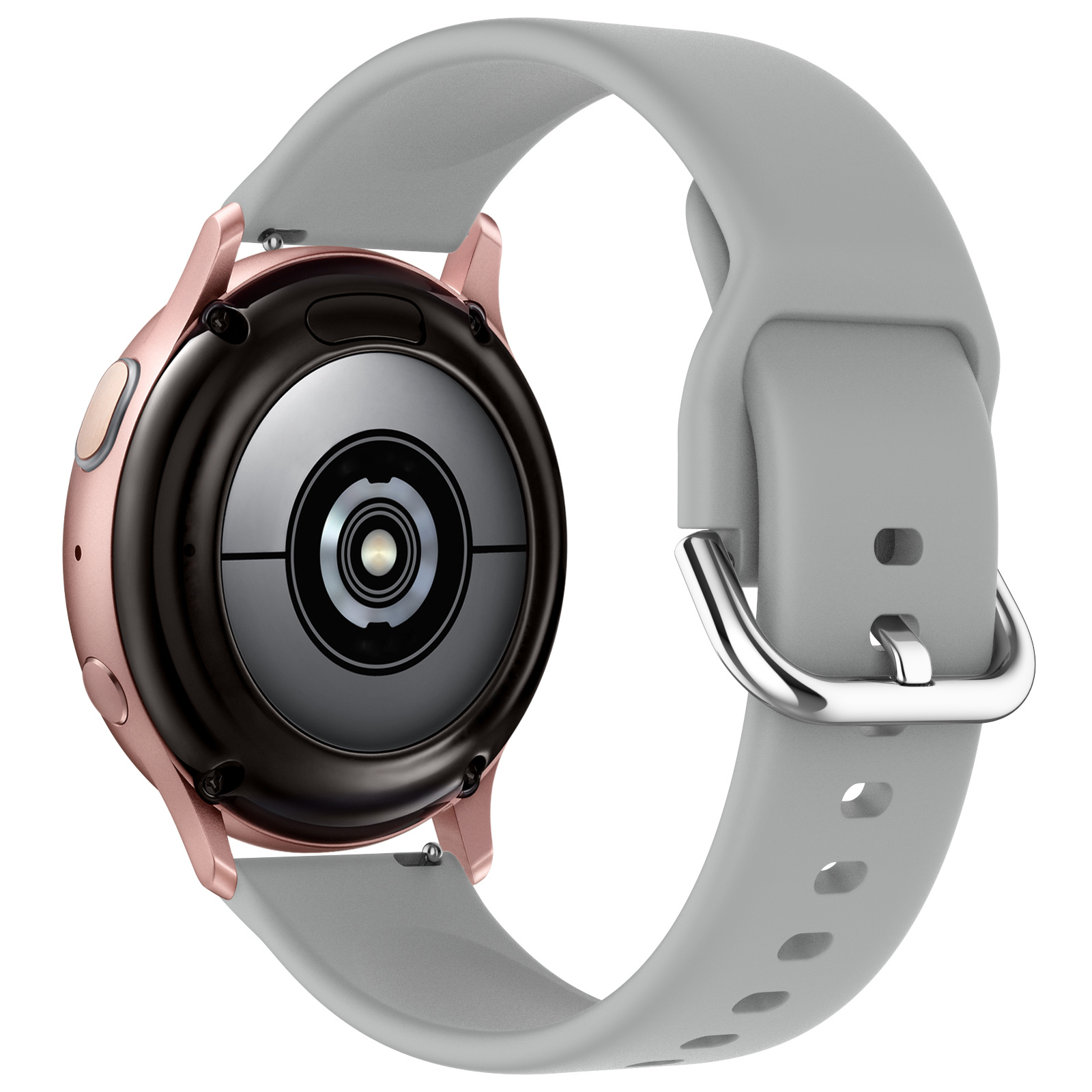 JVS Products Bandje geschikt voor Samsung Galaxy Watch 40/41/42/44/45/46MM - Geschikt voor Samsung Galaxy Watch 1/2/3/4/5/6/7/Classic Watch 4/Watch 5 Pro/Watch 6 Classic/Watch Active/Watch Active 2 - Maat S - Horlogebandje - Siliconen - Grijs