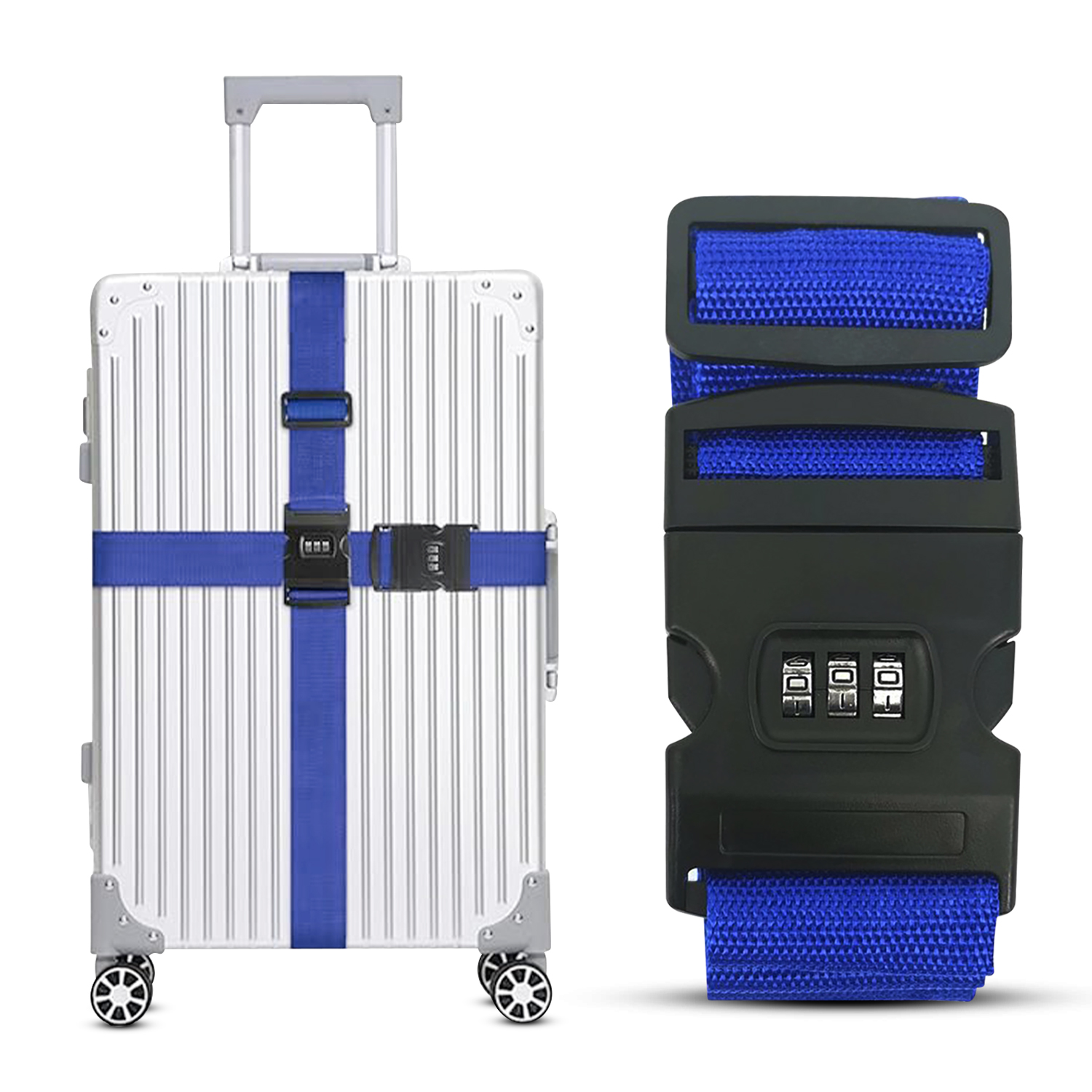 Kofferriem met cijferslot - Verstelbaar - Bagageriem - 200 Centimeter - Extra Beveiliging - Reizen - Blauw afbeelding