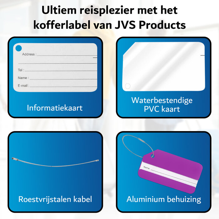JVS Products Kofferlabel - Bagagelabel - Koffer - Aluminium - Paars