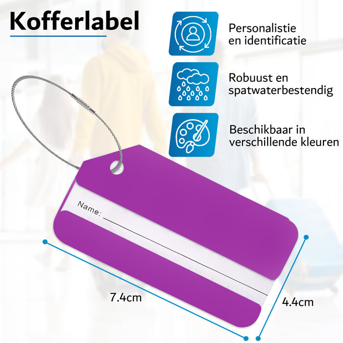 JVS Products Kofferlabel - Bagagelabel - Koffer - Aluminium - Paars