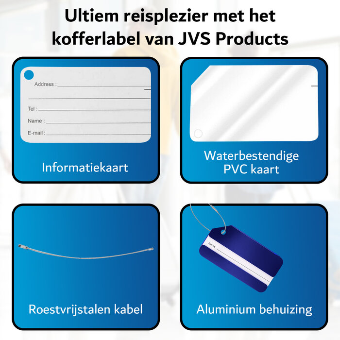 JVS Products Kofferlabel - Bagagelabel - Koffer - Aluminium - Blauw
