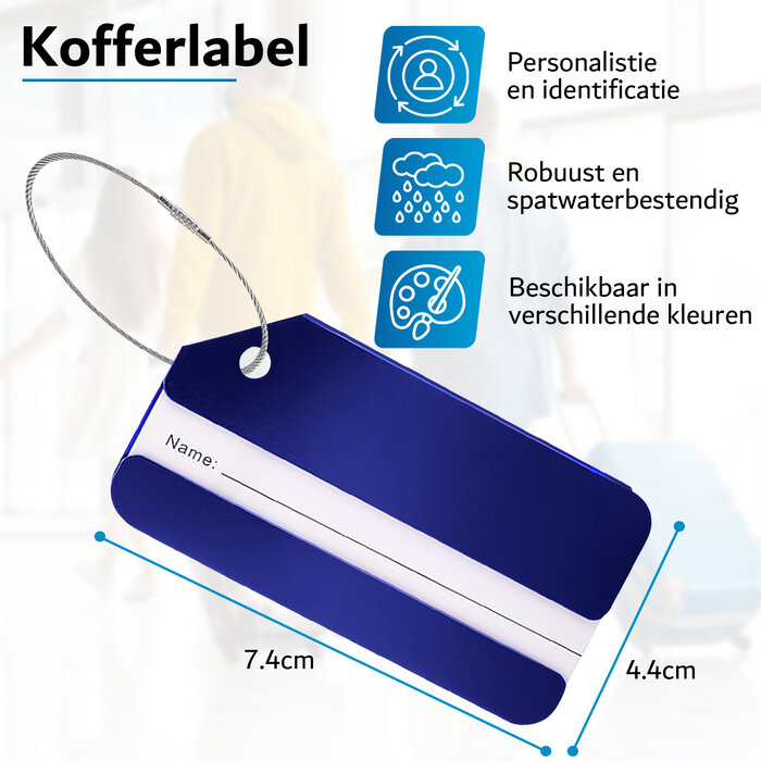 JVS Products Kofferlabel - Bagagelabel - Koffer - Aluminium - Blauw