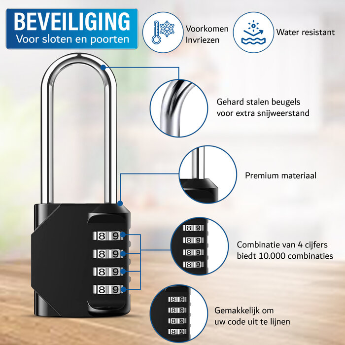 JVS Products Hangslot - Cijferslot - Hangcijferslot - Met Cijfercode - 106mm - Zwart