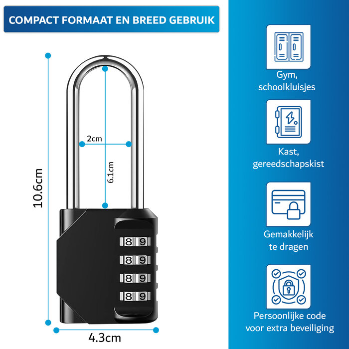 JVS Products Hangslot - Cijferslot - Hangcijferslot - Met Cijfercode - 106mm - Zwart