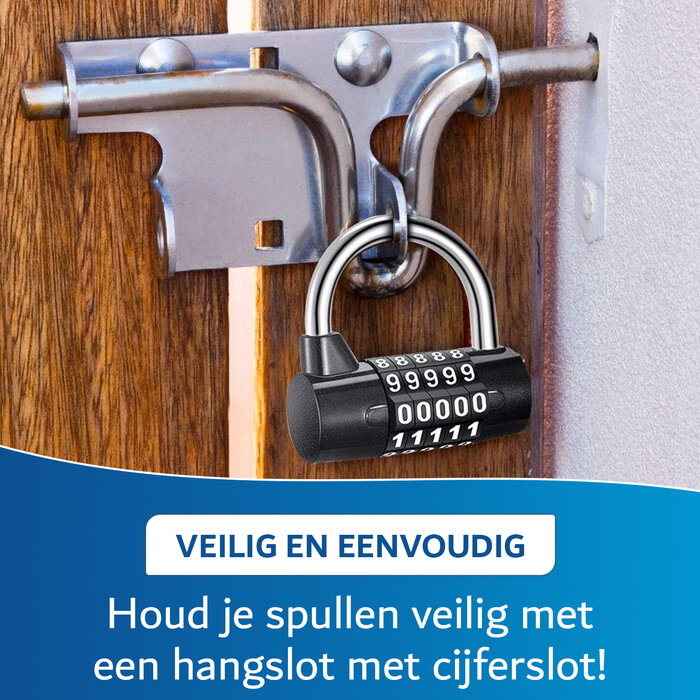 JVS Products Hangslot - Cijferslot - Hangcijferslot - Met Cijfercode - 65mm - Zwart