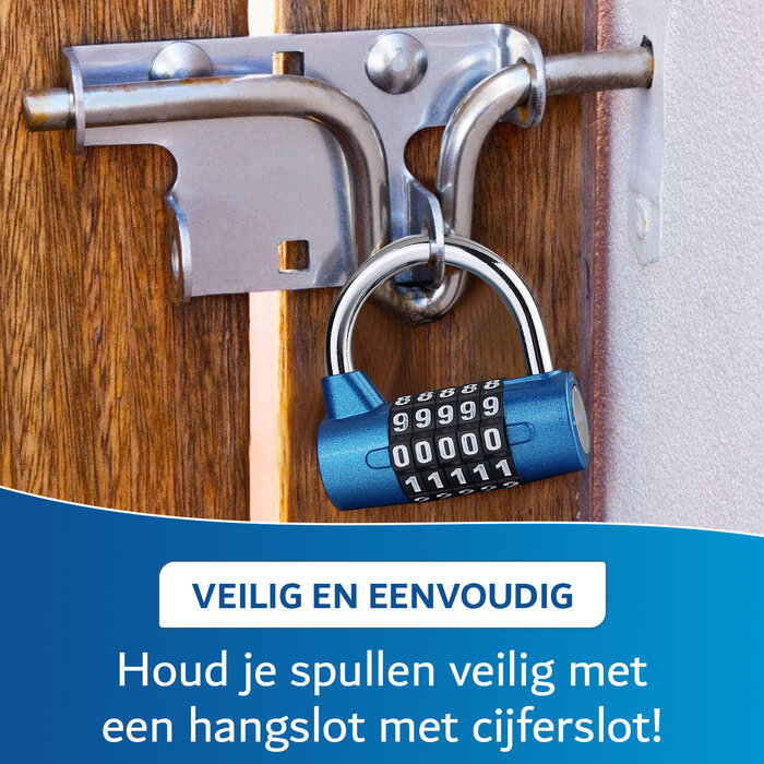 JVS Products Hangslot - Cijferslot - Hangcijferslot - Met Cijfercode - 65mm - Blauw