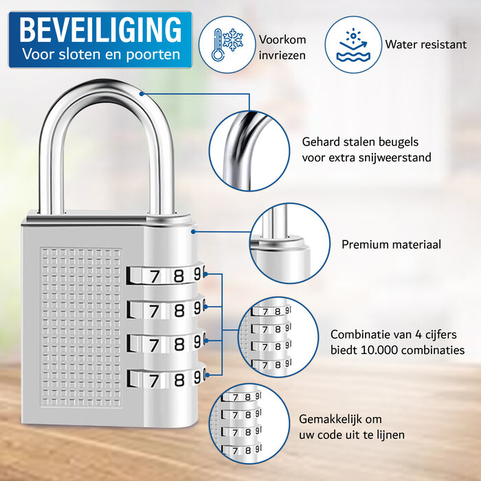 JVS Products Hangslot - Cijferslot - Hangcijferslot - Met Cijfercode - 80mm - Zilver