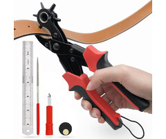 JVS Products Gaatjestang - Gaatjesmaker - Ponstang - Riem - 5-delige Set - Rood/Zwart - Met Handvaten - Met Onderdelen