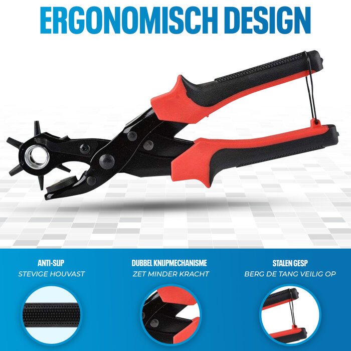 JVS Products Gaatjestang - Gaatjesmaker - Ponstang - Riem - 5-delige Set - Rood/Zwart - Met Handvaten - Met Onderdelen