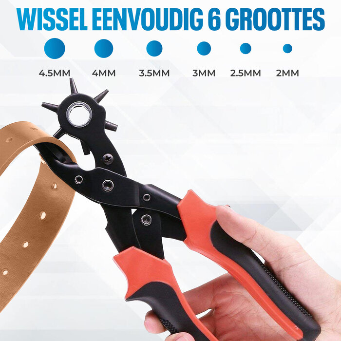 JVS Products Gaatjestang - Gaatjesmaker - Ponstang - Riem - 5-delige Set - Rood/Zwart - Met Handvaten - Met Onderdelen