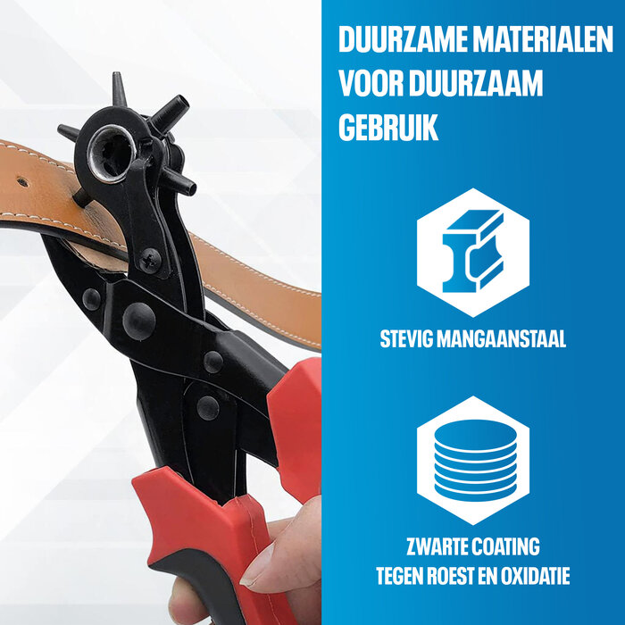 JVS Products Gaatjestang - Gaatjesmaker - Ponstang - Riem - 5-delige Set - Rood/Zwart - Met Handvaten - Met Onderdelen