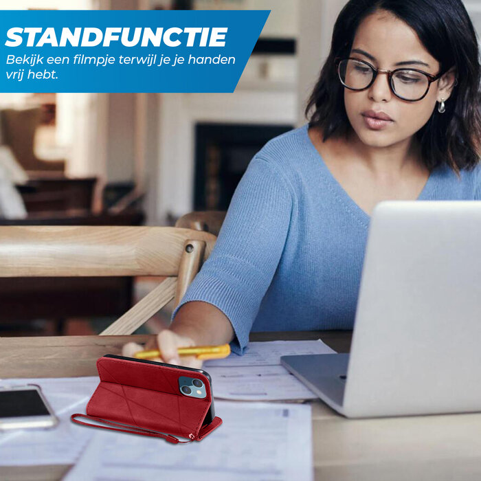 JVS Products iPhone 8 hoesje - Bookcase - Pasjeshouder - Portemonnee - Patroon - Kunstleer - Rood