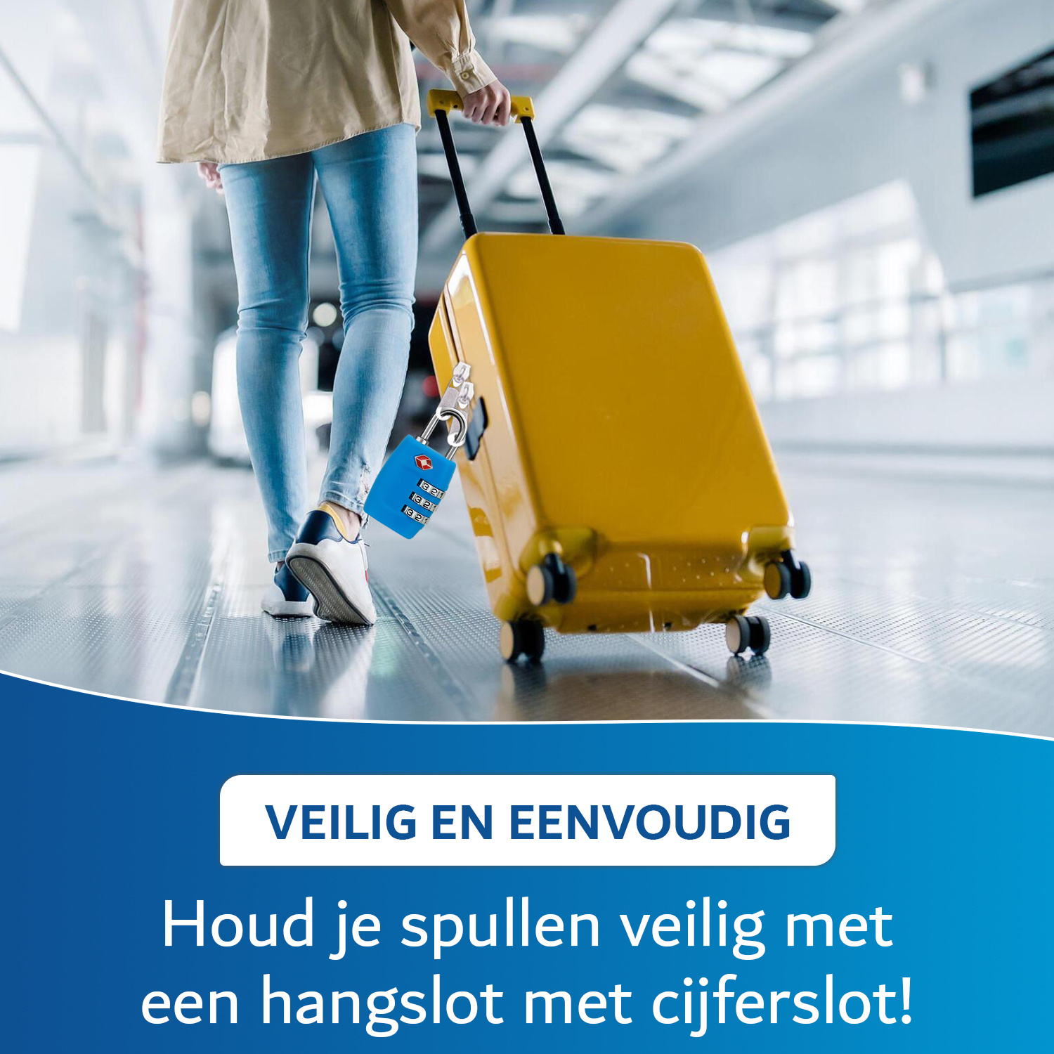 JVS Products Kofferslot - Hangslot - Cijferslot - 3 Cijfers - TSA Gecertificeerd - Lichtblauw