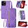 iPhone 15 hoesje -  Bookcase -  Koord -  Pasjeshouder -  Portemonnee -  Bloemenpatroon -  Kunstleer -  Paars