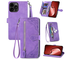 JVS Products Samsung Galaxy S21 hoesje - Bookcase - Koord - Pasjeshouder - Portemonnee - Bloemenpatroon - Kunstleer - Paars