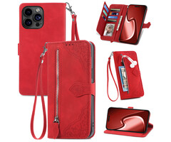 JVS Products Xiaomi Redmi Note 10 Pro hoesje - Bookcase - Koord - Pasjeshouder - Portemonnee - Bloemenpatroon - Kunstleer - Rood