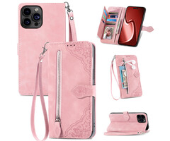 JVS Products Samsung Galaxy A21S hoesje - Bookcase - Koord - Pasjeshouder - Portemonnee - Bloemenpatroon - Kunstleer - Roze