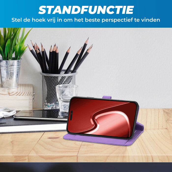 JVS Products OnePlus 9 Pro hoesje - Bookcase - Koord - Pasjeshouder - Portemonnee - Bloemenpatroon - Kunstleer - Paars