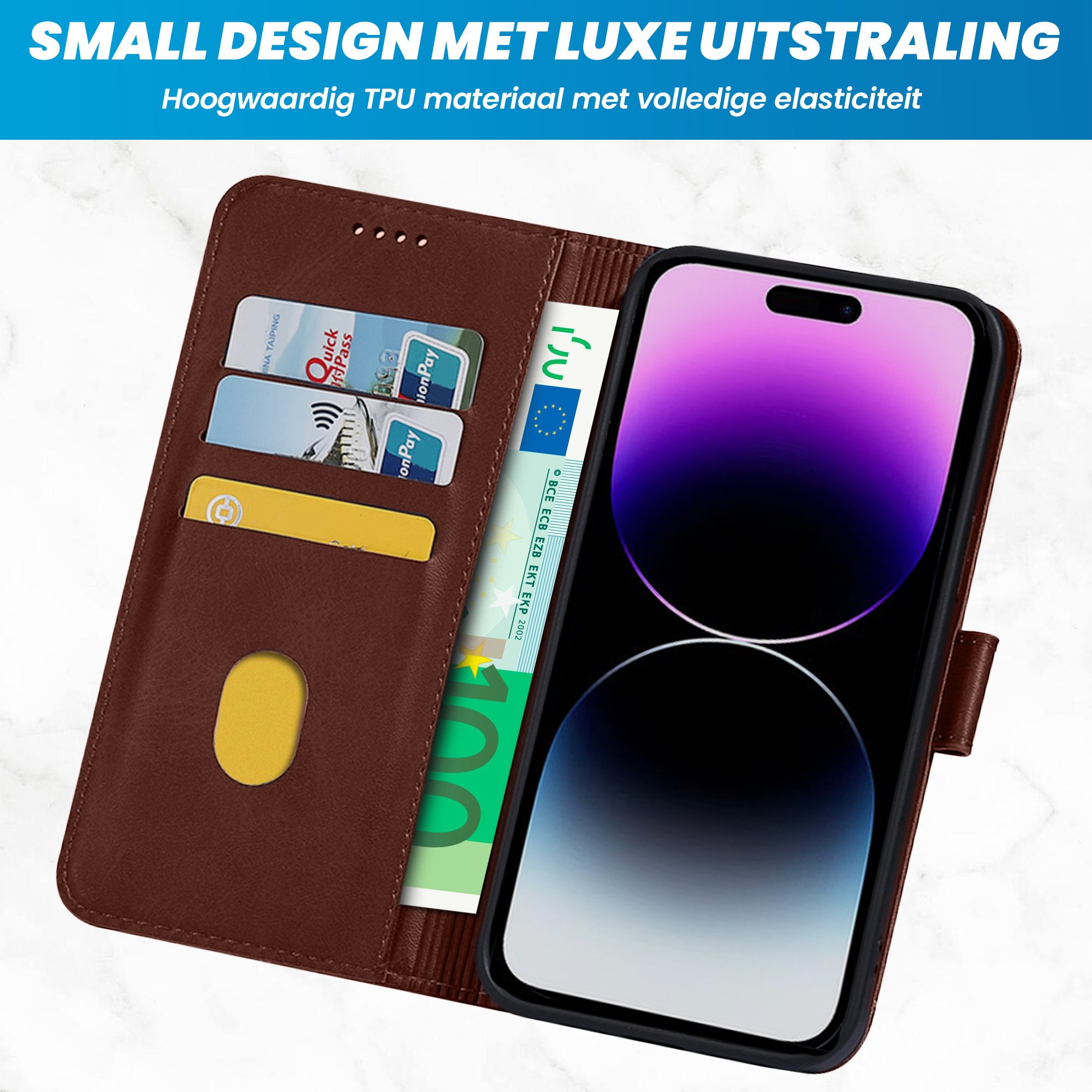 JVS Products Samsung Galaxy A20E hoesje - Bookcase - Pasjeshouder - Portemonnee - Kunstleer - Bruin