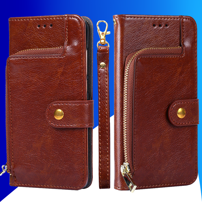 JVS Products Samsung Galaxy A55 hoesje - Bookcase - Koord - Pasjeshouder - Portemonnee - Rits - Kunstleer - Bruin