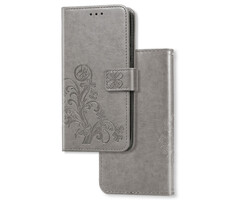 JVS Products Samsung Galaxy A35 hoesje - Bookcase - Pasjeshouder - Portemonnee - Bloemenprint - Kunstleer - Grijs