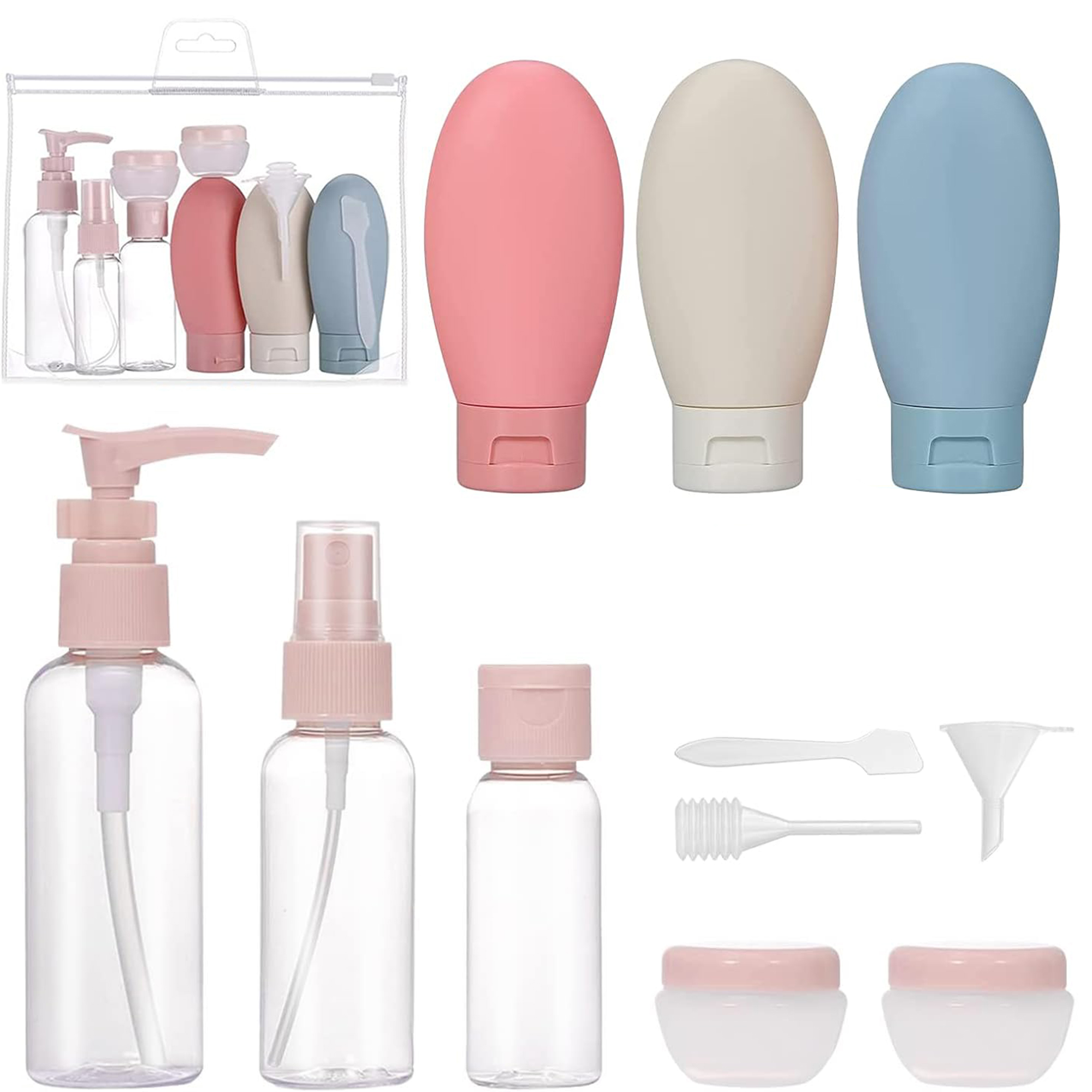 Reisflesjes met Etui - Reisflesjes handbagage - Reisset - 90ml - 11-delig - Cosmeticapotjes - Hervulbaar afbeelding