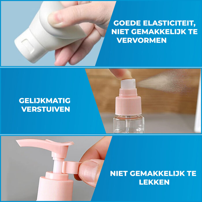 JVS Products Reisflesjes met Etui - Reisflesjes handbagage - Reisset - 90ml - 11-delig - Cosmeticapotjes - Hervulbaar