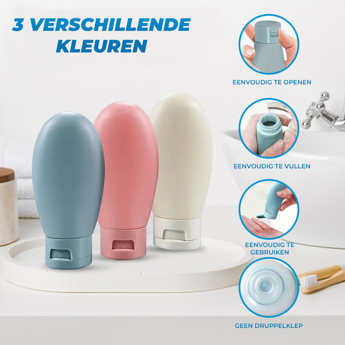 JVS Products Reisflesjes met Etui - Reisflesjes handbagage - Reisset - 90ml - 11-delig - Cosmeticapotjes - Hervulbaar