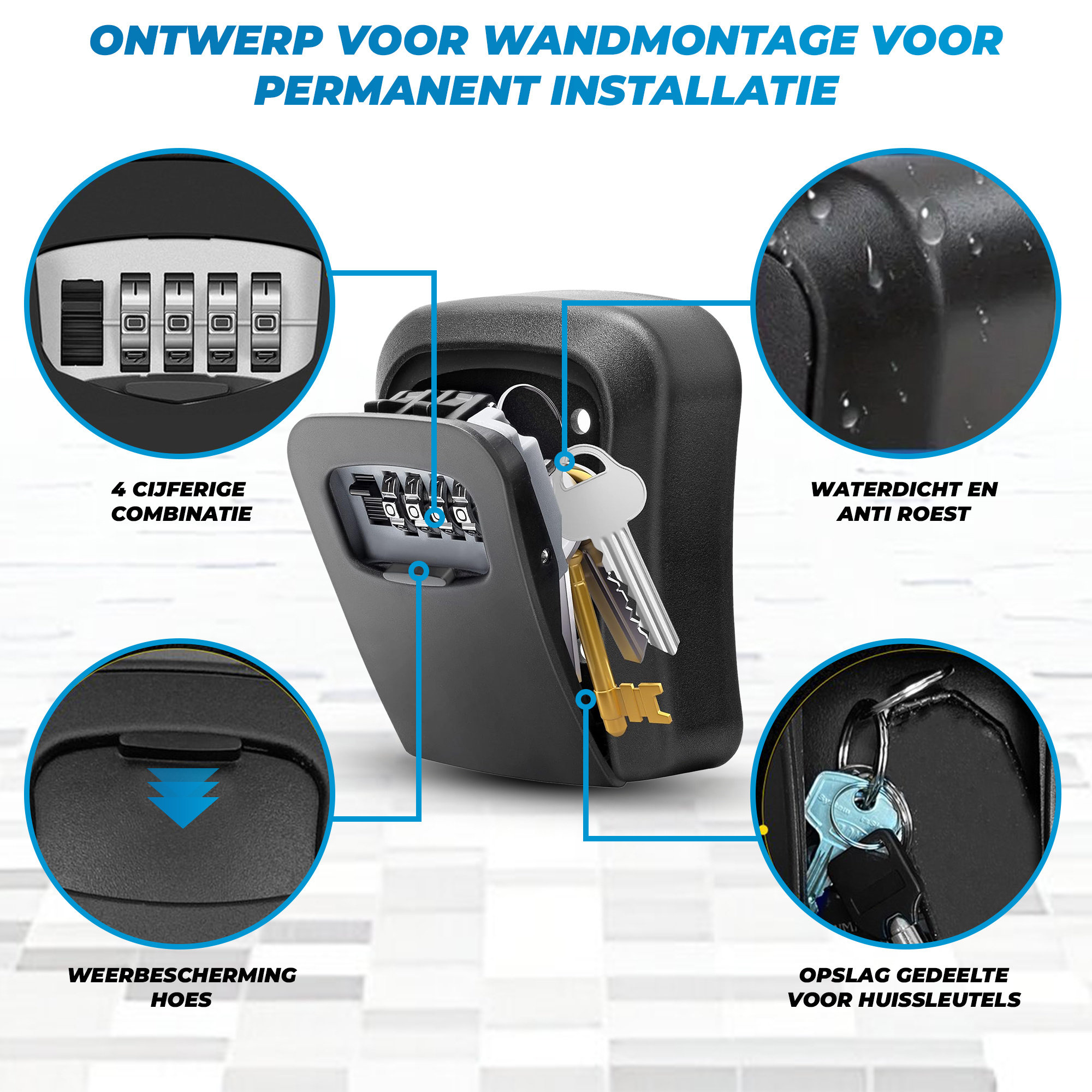 JVS Products Sleutelkluis - Sleutelkastje - Sleutelkluis met code voor binnen en buiten - Sleutelkluis inclusief wandmontage - Met cijferslot - ABS en Metaal - Zwart