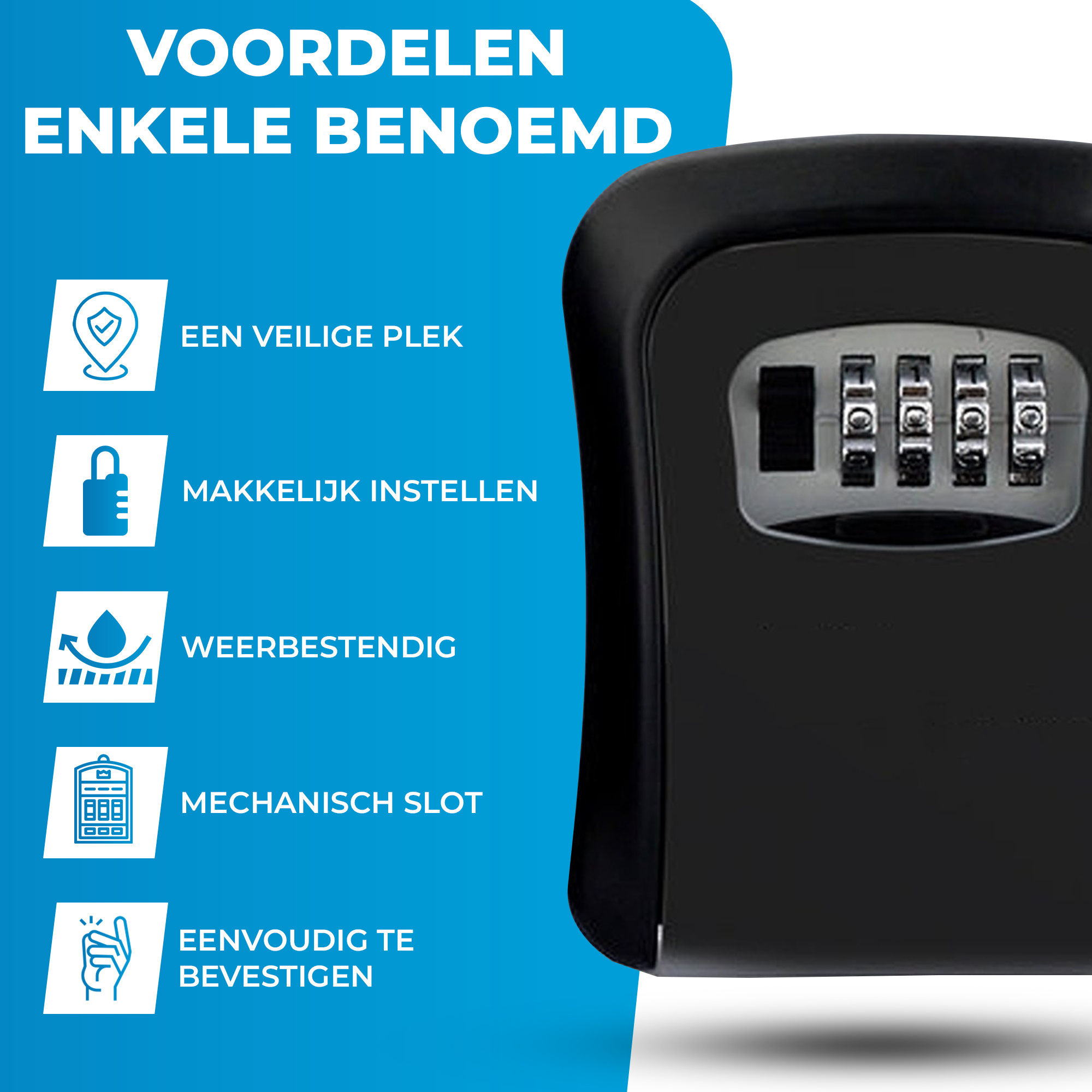 JVS Products Sleutelkluis - Sleutelkastje - Sleutelkluis met code voor binnen en buiten - Sleutelkluis inclusief wandmontage - Met cijferslot - ABS en Metaal - Zwart