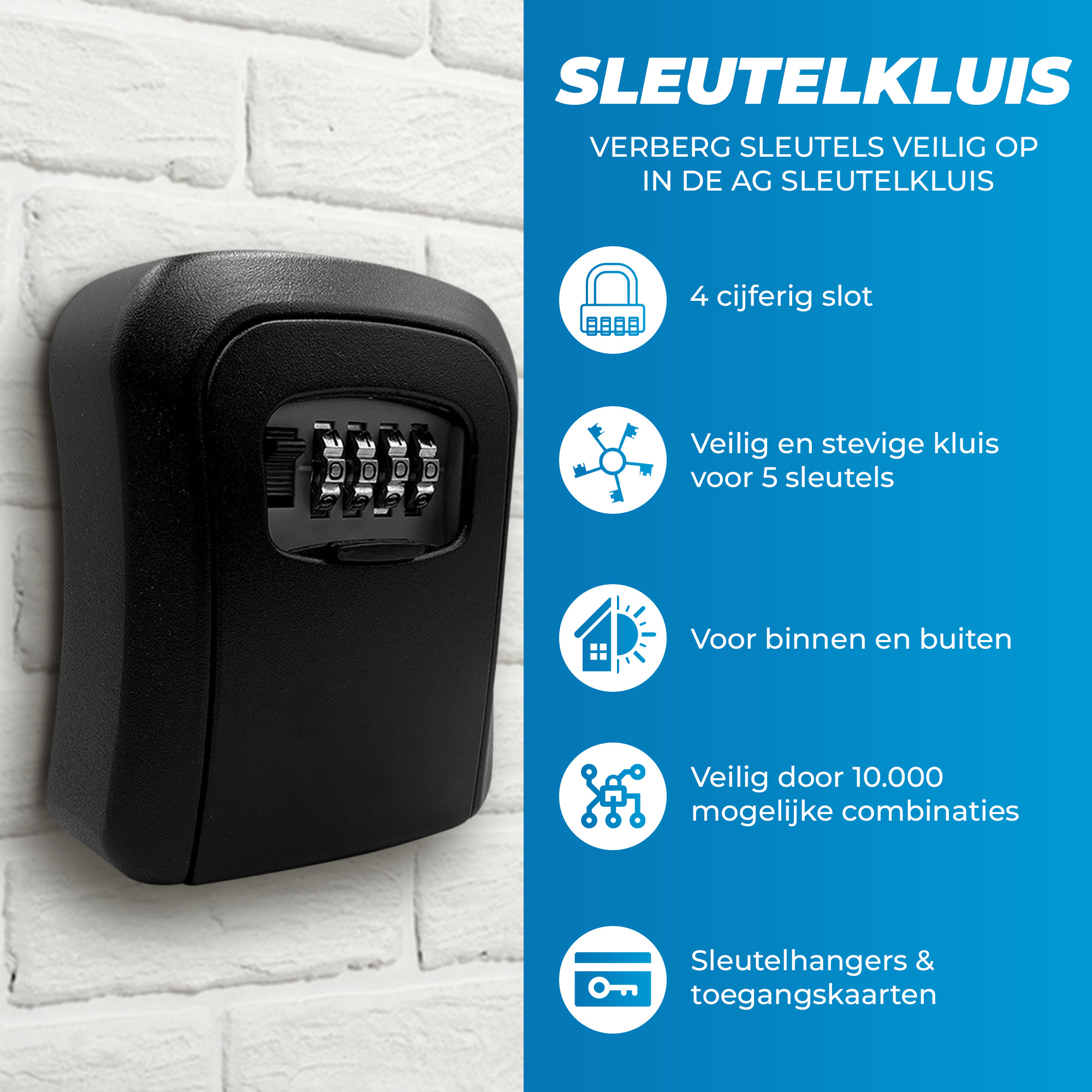 JVS Products Sleutelkluis - Sleutelkastje - Sleutelkluis met code voor binnen en buiten - Sleutelkluis inclusief wandmontage - Met cijferslot - ABS en Metaal - Zwart