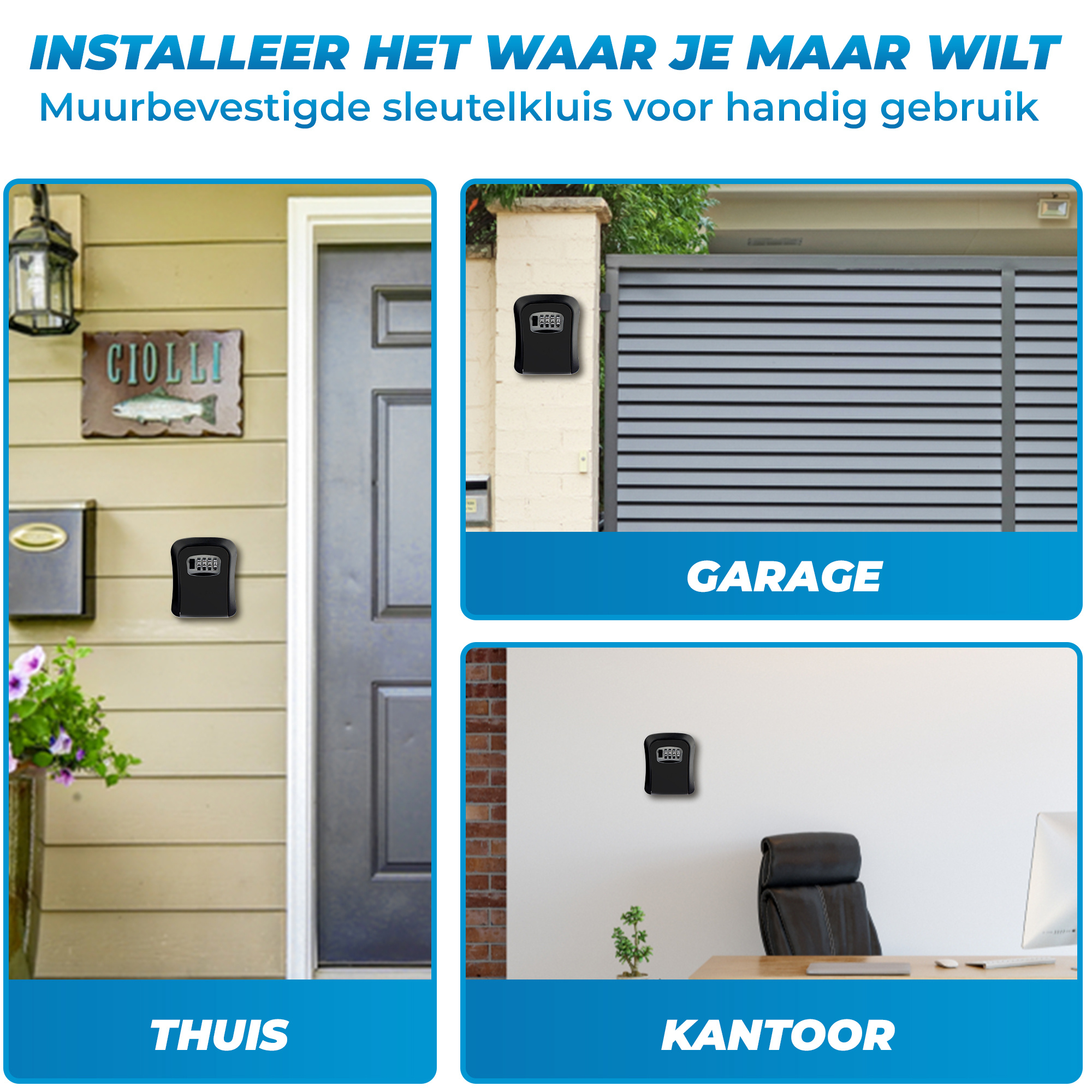 JVS Products Sleutelkluis - Sleutelkastje - Sleutelkluis met code voor binnen en buiten - Sleutelkluis inclusief wandmontage - Met cijferslot - ABS en Metaal - Zwart