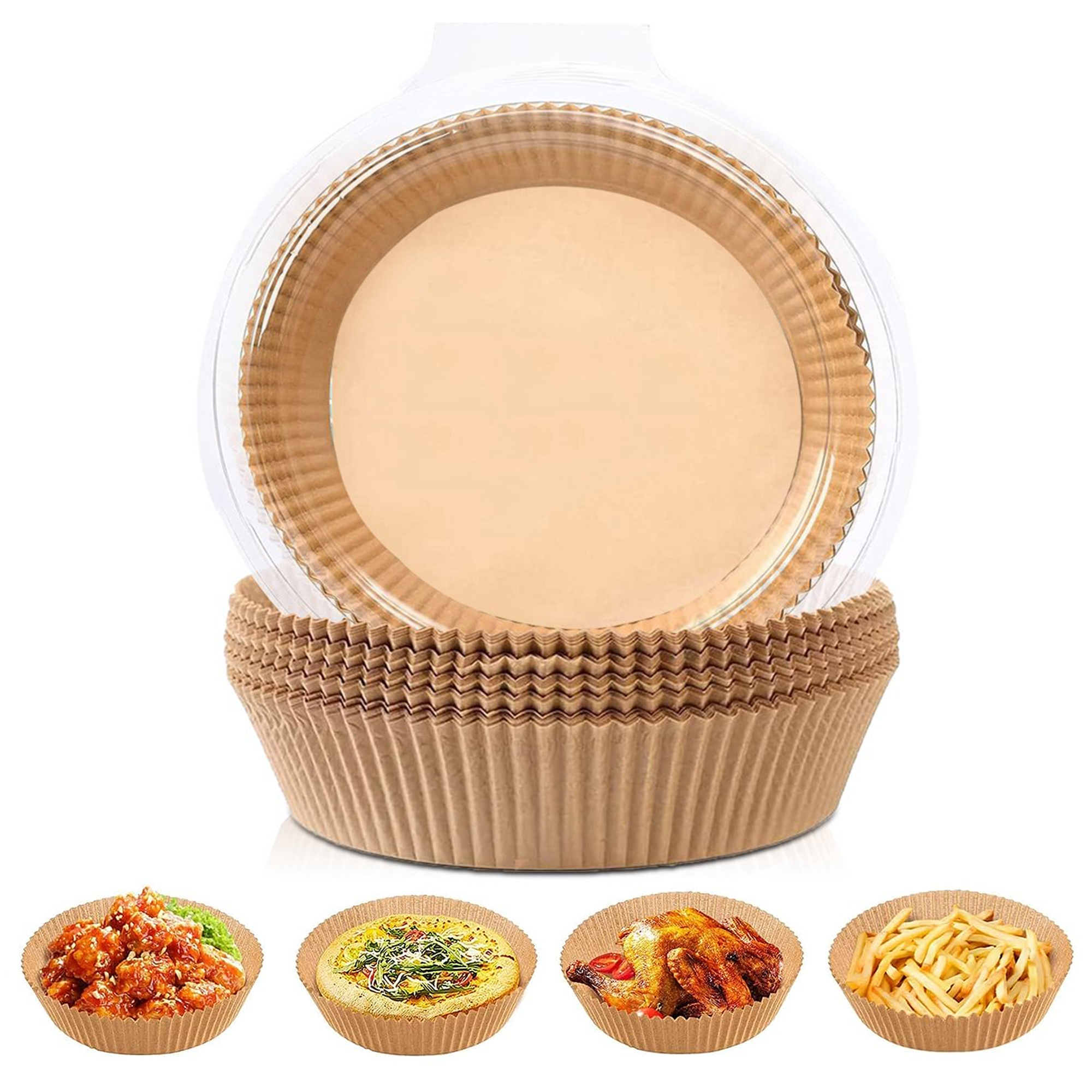 Airfryer Bakpapier - Geschikt voor Airfryer - Airfryer Wegwerpbakjes - 20cm - 16cm bodemdiameter - 100 Stuks afbeelding
