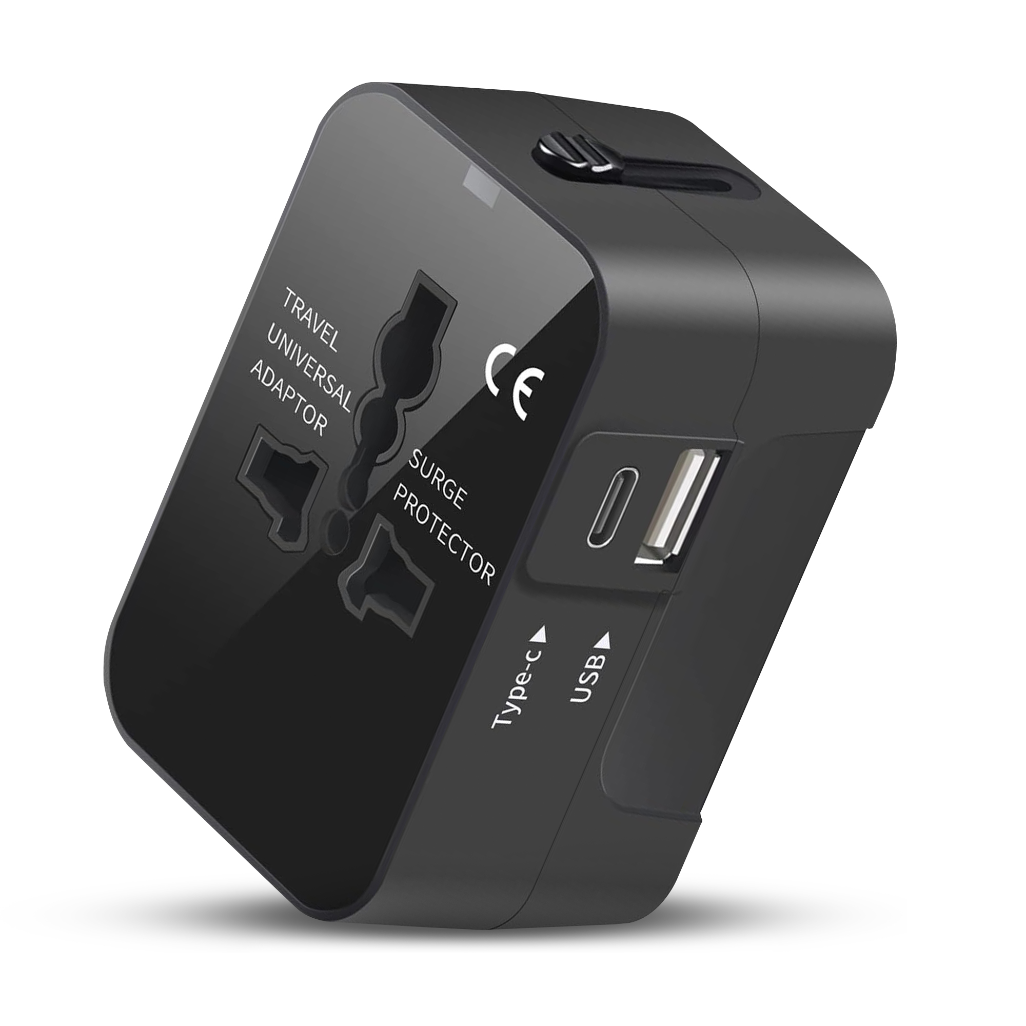 Universele wereldstekker - Reisstekker - Internationale Reisadapter - USB-C en USB-A - 150+ Landen - Amerika (USA) - Zuid Amerika - Engeland (UK) - Azië - Europa - Afrika - Wereldstekker lichtgewicht - Zwart afbeelding