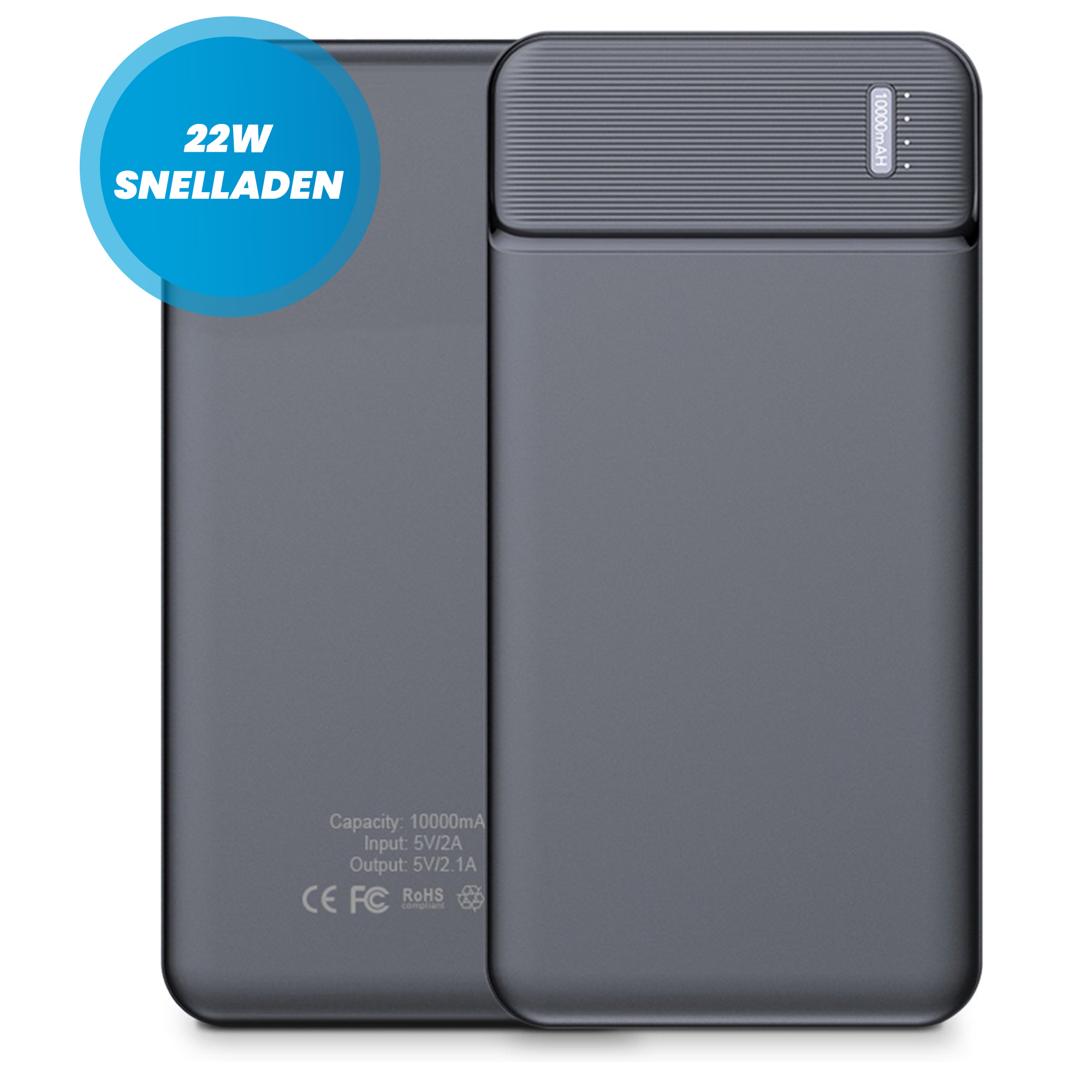 Powerbank 10000 mAh - 22.5W Snellader - 1x USB C input en output - 2x USB A output - 1x Micro USB input - USB A naar USB C kabel meegeleverd - Powerbank klein - Powerbank lichtgewicht - Zwart afbeelding