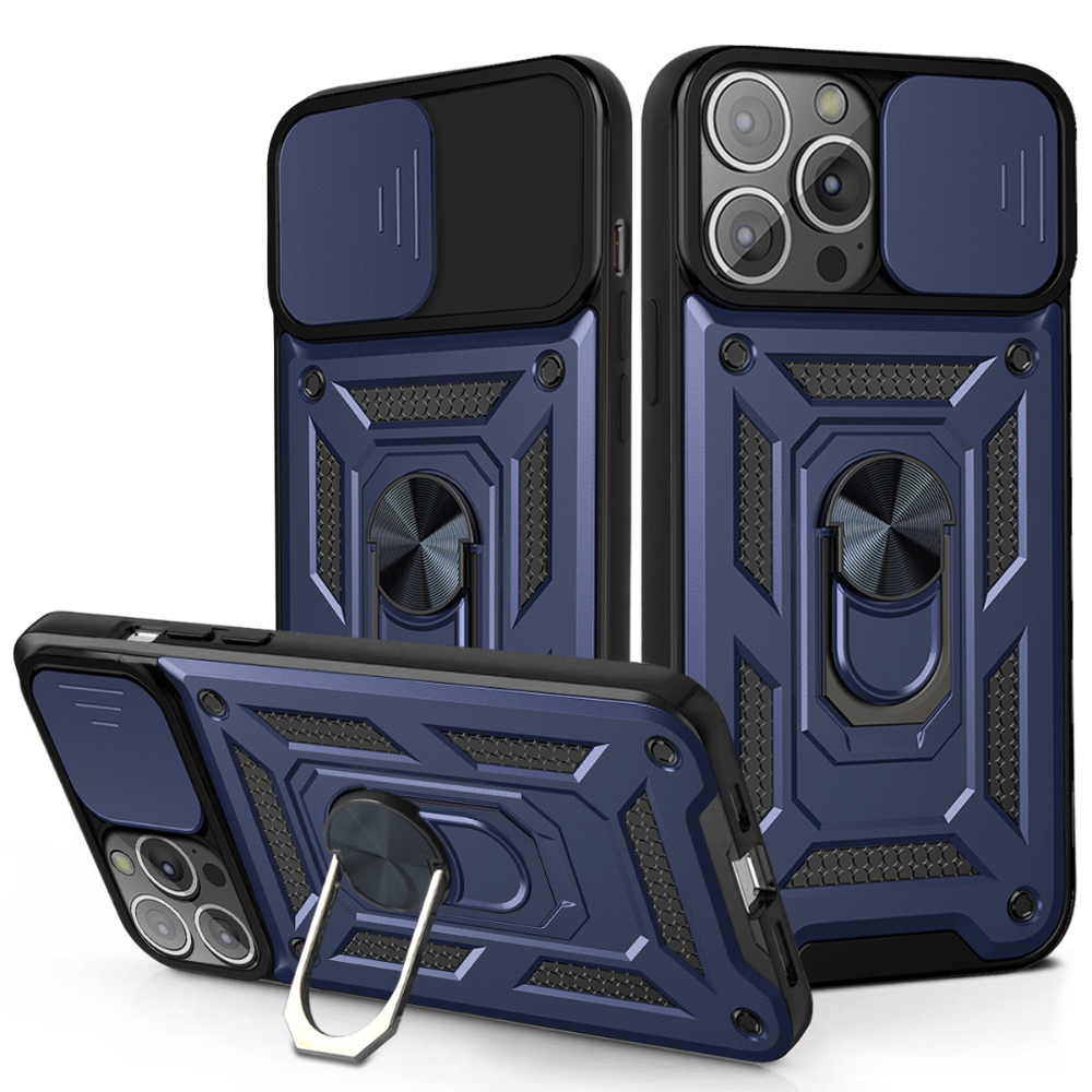 iPhone 16 Pro hoesje - Backcover - Rugged Armor - Camerabescherming - Extra valbescherming - TPU - Blauw