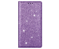 JVS Products iPhone 16 Pro Max hoesje - Bookcase - Pasjeshouder - Portemonnee - Glitter - TPU - Paars