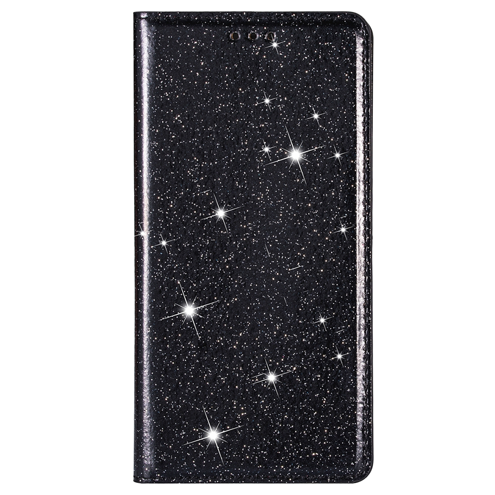 iPhone 16 Plus hoesje - Bookcase - Pasjeshouder - Portemonnee - Glitter - TPU - Zwart