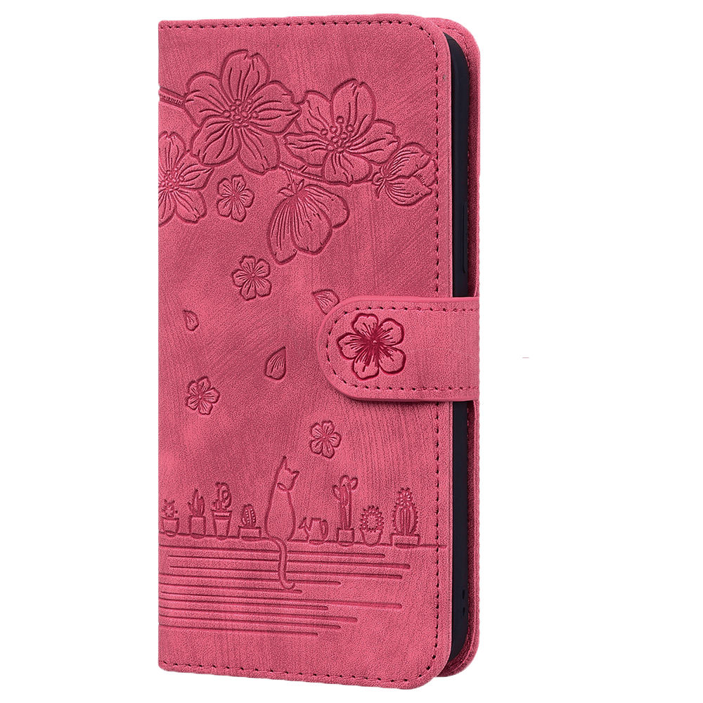 iPhone 16 Pro hoesje - Bookcase - Koord - Pasjeshouder - Portemonnee - Camerabescherming - Bloemenpatroon - Kunstleer - Bordeaux Rood