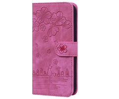 JVS Products iPhone 16 hoesje - Bookcase - Koord - Pasjeshouder - Portemonnee - Camerabescherming - Bloemenpatroon - Kunstleer - Roze