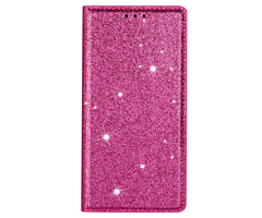JVS Products iPhone 16 Plus hoesje - Bookcase - Pasjeshouder - Portemonnee - Glitter - TPU - Roze