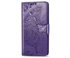 JVS Products iPhone 16 Pro hoesje - Bookcase - Pasjeshouder - Portemonnee - Vlinderpatroon - Kunstleer - Donkerpaars