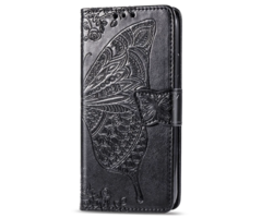 JVS Products iPhone 16 Pro Max hoesje - Bookcase - Pasjeshouder - Portemonnee - Vlinderpatroon - Kunstleer - Zwart