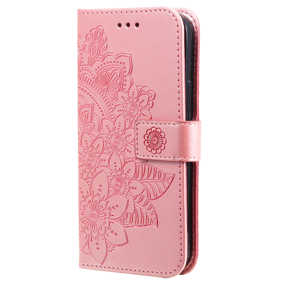 iPhone 16 Pro hoesje - Bookcase - Pasjeshouder - Portemonnee - Bloemenprint - Kunstleer - Rose Goud afbeelding