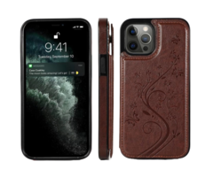 JVS Products iPhone 16 Pro Max hoesje - Backcover - Pasjeshouder - Portemonnee - Bloemenprint - Kunstleer - Bruin