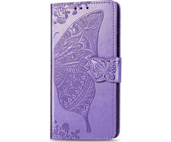 JVS Products iPhone 16 Pro Max hoesje - Bookcase - Pasjeshouder - Portemonnee - Vlinderpatroon - Kunstleer - Paars